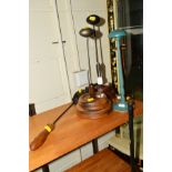 FOUR VARIOUS SHOP DISPLAY HAT STANDS, two with removable metal rods and a decorative iron on a
