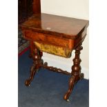 A VICTORIAN WALNUT, SIMULATED WALNUT AND BURR WALNUT GAMES AND WORK TABLE, the hinged rectangular