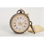 AN EARLY 20TH CENTURY SILVER POCKET WATCH, the case with engraved floral and foliate decoration, a