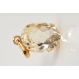 A CITRINE PENDANT, designed as an oval citrine within a four claw setting, length 23mm, weight 3.6