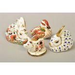 FOUR ROYAL CROWN DERBY PAPERWEIGHTS, 'Piglet', 'Bakewell Duckling', 'Meadow Rabbit' and 'Rabbit' (no