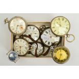 A SELECTION OF MAINLY POCKET WATCHES, to include a Timex watch head and seven open face pocket