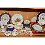 A GROUP OF ROYAL CROWN DERBY CABINET PLATES, TRINKETS etc, to include Hunting scenes plate, signed E