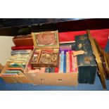 TWO BOXES AND LOOSE SUNDRIES etc, to include a 19th Century French straw work box in need of