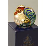 A BOXED ROYAL CROWN DERBY LIMITED EDITION PAPERWEIGHT, 'Farmyard Cockerel' No4349/5000 (no