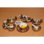 A SMALL GROUP OF ROYAL CROWN DERBY IMARI MINIATURES, to include teapot, two covered twin handled