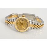 ROLEX 26MM DATEJUST, yellow bi-metal case and bracelet, fluted bezel, diamond dot champagne dial,