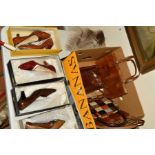 A BOX AND LOOSE VINTAGE HANDBAGS AND SHOES, to include four pairs of Miss Rayne snakeskin pointed