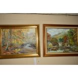 A.J.WORTHINGTON (20TH CENTURY), a pair of oil landscapes, monogram bottom right, gilt framed,