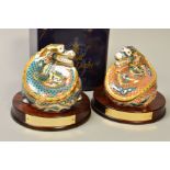 A PAIR OF LIMITED EDITION ROYAL CROWN DERBY PAPERWEIGHTS, The Millennium Dragons, 'Dragon of Good