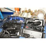 TWO CASED SONY TRINICON VIDEO CAMERAS, a cased projector, bag of camera equipment, together with