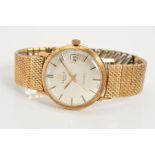 9CT TISSOT AUTOMATIC WATCH, date window at 3 o'clock, silver tone dial with batons, gold plated
