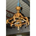 A LATE 20TH CENTURY ORMOLU CEILING LIGHT FITTING, urn shaped hanging fitting above six husk swags