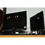 A TOSHIBA 18'' LCD TV, together with a Panasonic dvd recorder, a Samsung TFT screen and keyboard (