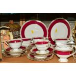 SHELLEY GAINSBOROUGH SHAPE TEAWARES, No11400, maroon band with gilt decoration, to include two