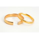 TWO 22CT GOLD BAND RINGS, one split, one mishapen, both with 22ct hallmarks for Birmingham,