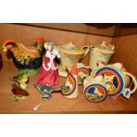 A GROUP OF CERAMICS, to include Chelsea Works Burslem 'Moorland' three piece Deco style tea