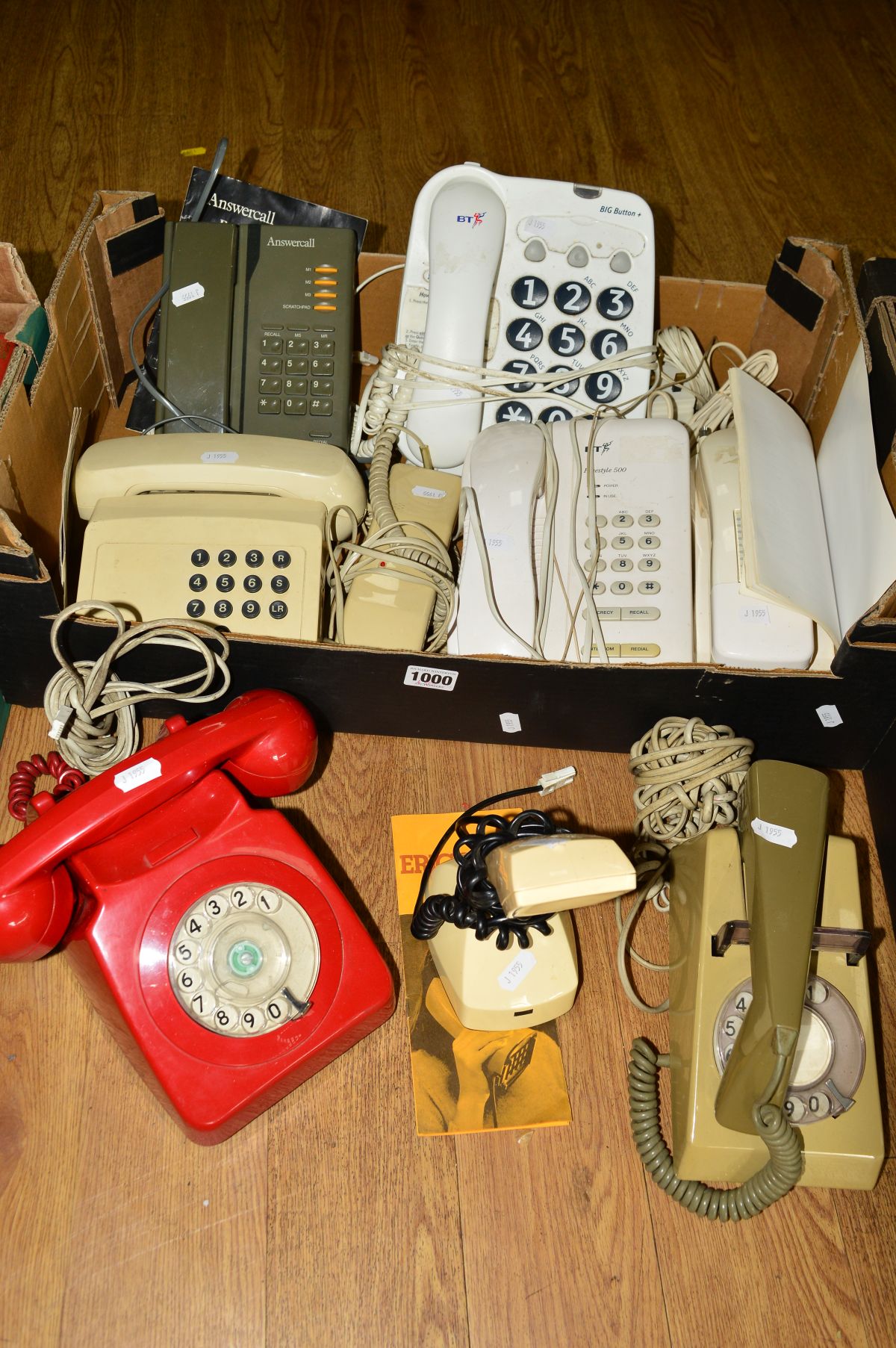 VARIOUS TELEPHONES, to include Ericofon 700 with leaflet, red BT phone, Big button BT phone etc