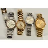 FOUR WRISTWATCHES, including a stainless steel Seiko automatic, a gold plated Bulova quartz and