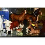 A GROUP OF BESWICK ANIMALS/BIRD, to include Hereford Bull No1363A, a Wren No993B and five brown