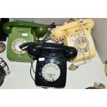 THREE 1970'S TELEPHONES, to include a cream and a green and a reproduction black push-button (3)