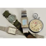 THREE WRISTWATCHES AND A STOP WATCH, to include a Sekonda quartz on a nato strap and an Accurist