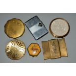 SIX VINTAGE COMPACTS, to include a personalised Volupte compact, two circular Stratton compacts, a