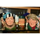 FIVE ROYAL DOULTON CHARACTER JUGS, 'The Poacher' D6429, 'Long John Silver' D6335, 'Mr Pickwick'