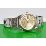 A ROLEX OYSTERDATE PRECISION WRISTWATCH, silvered dial with batons, 34mm stainless steel case and