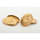 A PAIR OF EARLY 20TH CENTURY 9CT GOLD CUFFLINKS, each designed as two oval panels joined with