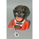 A 'JOLLY' CAST IRON FIGURAL MONEY BOX