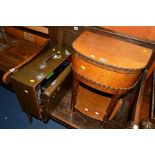 A MID 20TH CENTURY OAK SEWING BOX with contents together with a cased singer sewing machine (2)