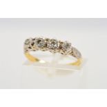 A FOUR STONE DIAMOND RING, designed as a row of four brilliant and single cut diamonds within