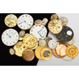 A SELECTION OF MAINLY WATCH MOVEMENTS, to include seven pocket watch movements and various