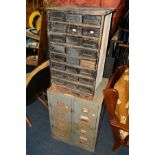 AN INDUSTRIAL TWENTY ONE DRAWER INDEX CABINET, together with a metal eight drawer file cabinet (2)