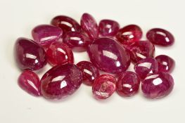 A SELECTION OF CABOCHON RUBIES, to include oval measuring approximately 29.0mm x 10.2mm, weighing