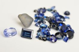 A COLLECTION OF SAPPHIRES, to include one faceted sapphire and crystal, a collection ranging between