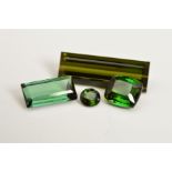 A LARGE COLLECTION OF GREEN TOURMALINES, ranging in shapes and sizes, ranging from 0.26ct - 6.