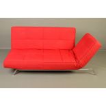 LIGNE ROSET, a model 'Smala' goya red upholstered sofa bed, the back and sides with adjustable