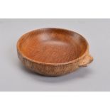 ROBERT THOMPSON OF KILBURN MOUSEMAN OAK NUT BOWL, with carved mouse detail to the adzed exterior