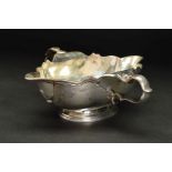 A VICTORIAN SILVER TWIN HANDLED DOUBLE LIPPED SAUCE BOAT, of shaped rectangular form with wavy