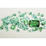 A SELECTION OF FACETED LOOSE TOURMALINES, to include a rectangular green tourmaline measuring 9mm
