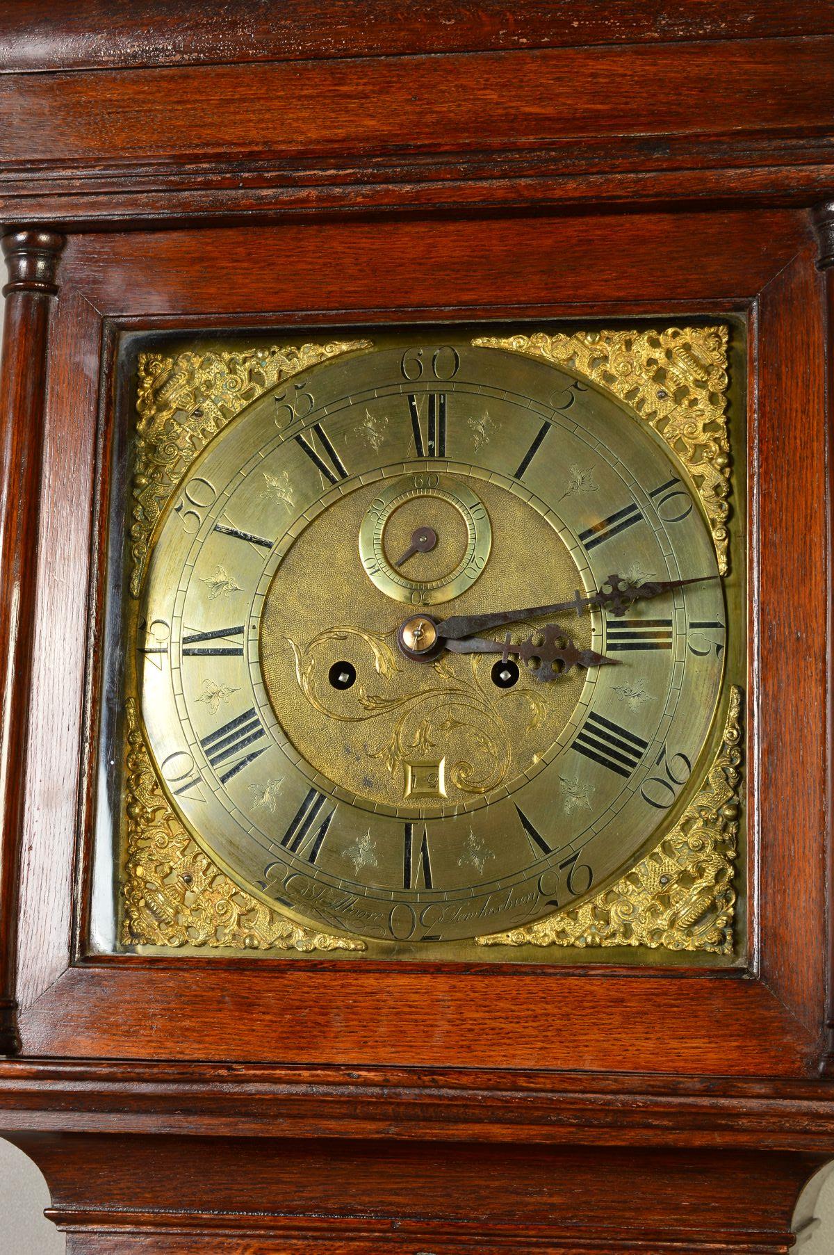 A GEORGE III OAK LONGCASE CLOCK, moulded pediment above the hood door flanked by half doric columns, - Image 2 of 8