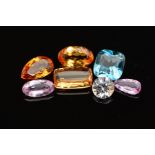A COLLECTION OF TOPAZ OF VARIOUS MIXED CUTS AND SIZES, from 1.36ct - 8.19ct, to include pink,
