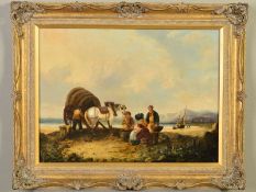 MANNER OF WILLIAM SHAYER (BRITISH 1787-1879), THE KELP GATHERERS, grey pony and covered cart with