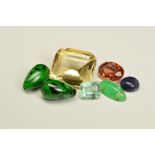 A SELECTION OF LOOSE GEMSTONES, to include a pink scapolite cabochon, zircons, various apatites,