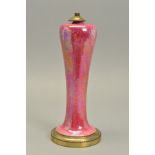 A RUSKIN HIGH FIRED MEIPING SHAPE VASE WITH A FACTORY CONVERSION TO A LAMP BASE, decorated in a