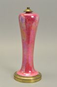 A RUSKIN HIGH FIRED MEIPING SHAPE VASE WITH A FACTORY CONVERSION TO A LAMP BASE, decorated in a
