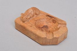 ROBERT THOMPSON OF KILBURN MOUSEMAN OAK ASHTRAY, with carved mouse detail, length 10.5cm x width 7.