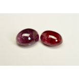 TWO OVAL CABOCHON RUBIES, measuring approximately 9.9mm x 7.5mm, approximate combined weight 6.